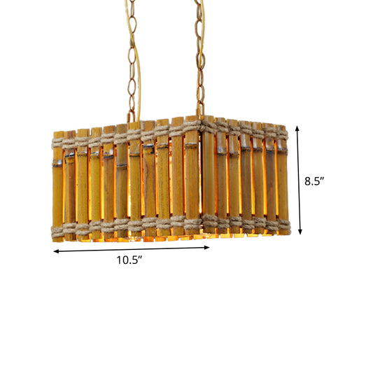 Bamboo Yellow Chandelier Lighting Rectangle 2 Bulbs Industrial Style Ceiling Hang Fixture with Rope Clearhalo 'Ceiling Lights' 'Chandeliers' 'Industrial Chandeliers' 'Industrial' 'Middle Century Chandeliers' 'Tiffany' Lighting' 1473981