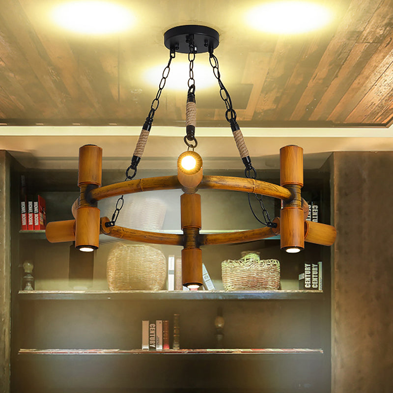 Yellow 9 Bulbs Chandelier Lamp Farmhouse Iron Round Pendant Ceiling Light with Jute Rope Yellow Clearhalo 'Cast Iron' 'Ceiling Lights' 'Chandeliers' 'Industrial Chandeliers' 'Industrial' 'Metal' 'Middle Century Chandeliers' 'Rustic Chandeliers' 'Tiffany' Lighting' 1473987