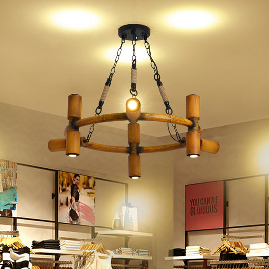 Yellow 9 Bulbs Chandelier Lamp Farmhouse Iron Round Pendant Ceiling Light with Jute Rope Clearhalo 'Cast Iron' 'Ceiling Lights' 'Chandeliers' 'Industrial Chandeliers' 'Industrial' 'Metal' 'Middle Century Chandeliers' 'Rustic Chandeliers' 'Tiffany' Lighting' 1473988
