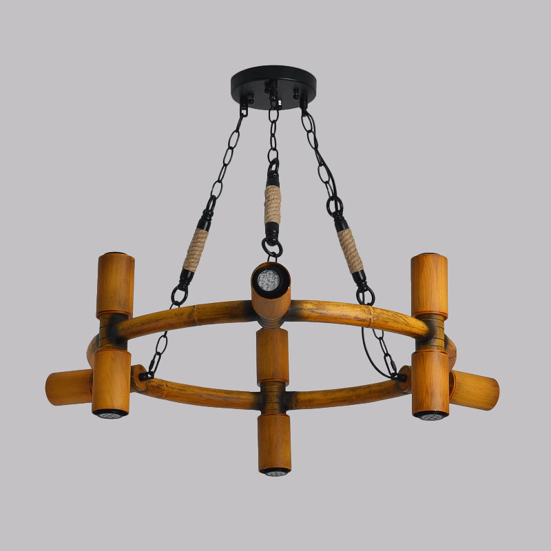 Yellow 9 Bulbs Chandelier Lamp Farmhouse Iron Round Pendant Ceiling Light with Jute Rope Clearhalo 'Cast Iron' 'Ceiling Lights' 'Chandeliers' 'Industrial Chandeliers' 'Industrial' 'Metal' 'Middle Century Chandeliers' 'Rustic Chandeliers' 'Tiffany' Lighting' 1473990