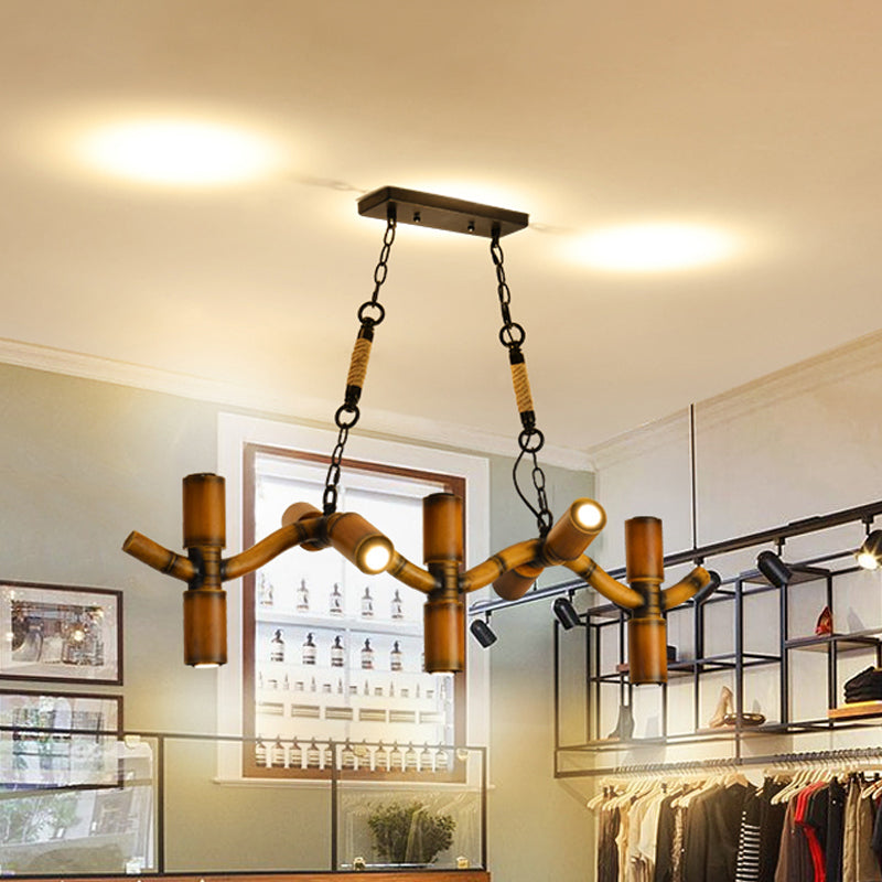 Metal Brown Island Lighting Fixture Wave 10 Lights Factory Pendant Light with Pipe Shade and Rope Clearhalo 'Ceiling Lights' 'Island Lights' Lighting' 1473993