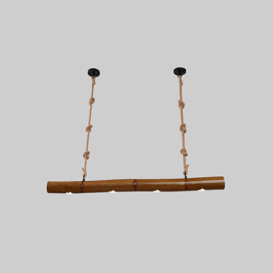 Bamboo Tube Island Lighting Farmhouse 4 Bulbs Restaurant Hanging Pendant Light in Yellow and Brown with Rope Clearhalo 'Ceiling Lights' 'Island Lights' Lighting' 1474000