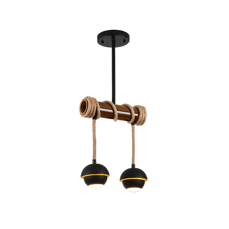 Industrial Linear Island Chandelier 2/3/6 Bulbs Iron Pendant Lamp in Black with Bamboo Tube and Rope, Warm/White Light Clearhalo 'Ceiling Lights' 'Island Lights' Lighting' 1474004