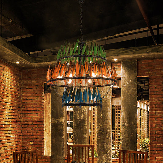 Layered Iron Chandelier Lamp Factory 6 Heads Restaurant Suspension Light in Black with Feather Design Clearhalo 'Ceiling Lights' 'Chandeliers' Lighting' options 1474029
