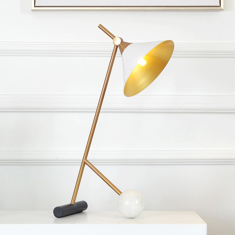 Metal White/Black Nightstand Light Funnel 1 Light Vintage Night Table Lamp with Marble Ball for Bedroom Clearhalo 'Lamps' 'Table Lamps' Lighting' 1474065