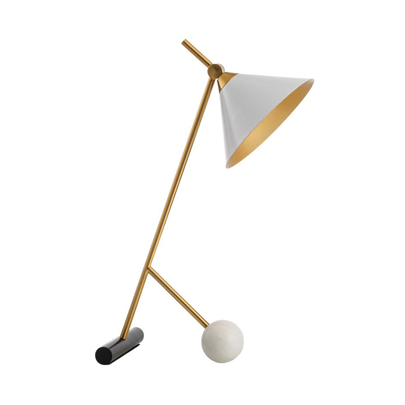 Metal White/Black Nightstand Light Funnel 1 Light Vintage Night Table Lamp with Marble Ball for Bedroom Clearhalo 'Lamps' 'Table Lamps' Lighting' 1474068
