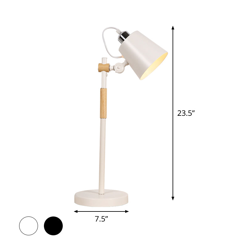 Metal Bucket Night Lighting Industrial 1 Bulb Living Room Table Light with Wooden Arm in Black/White Clearhalo 'Lamps' 'Table Lamps' Lighting' 1474078