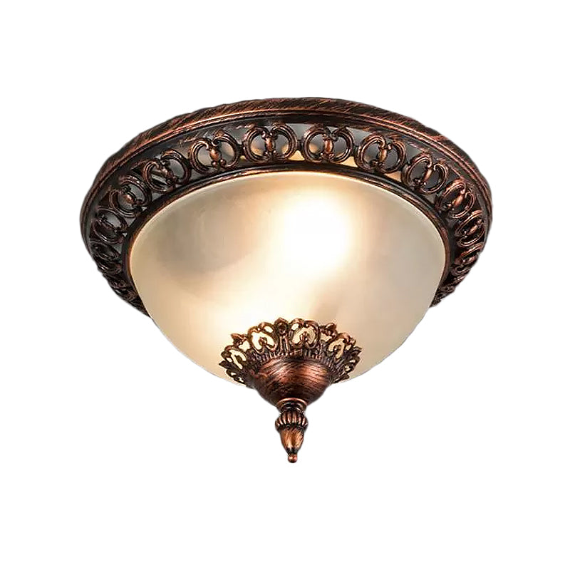 Bowl Living Room Flush Mount Lighting Traditional Frosted Glass 2 Heads Rust Metal Ceiling Light Fixture