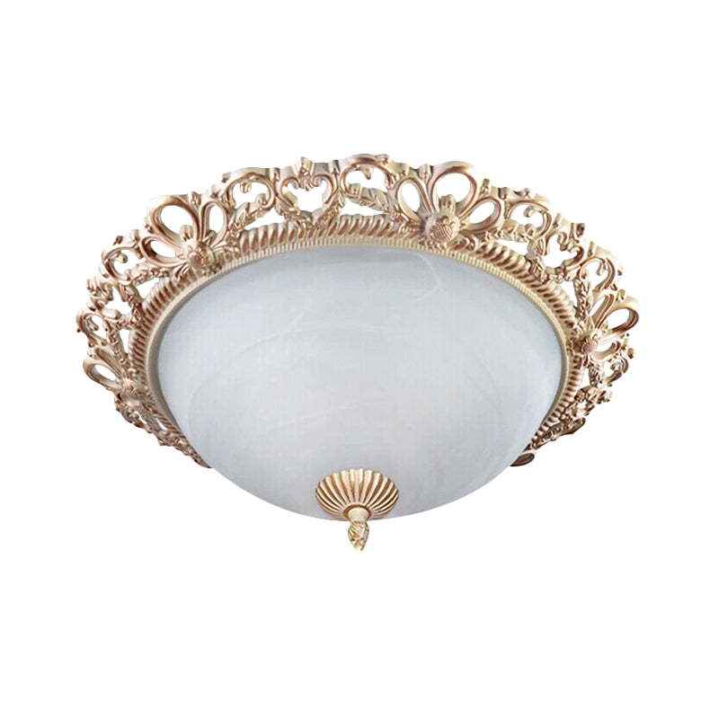 13"/15" Wide Brass 2 Bulbs Flushmount Lighting Country Style Cream Glass Bowl Shade Flush Mount Lamp for Bedroom Clearhalo 'Ceiling Lights' 'Close To Ceiling Lights' 'Close to ceiling' 'Flush mount' Lighting' 1474102