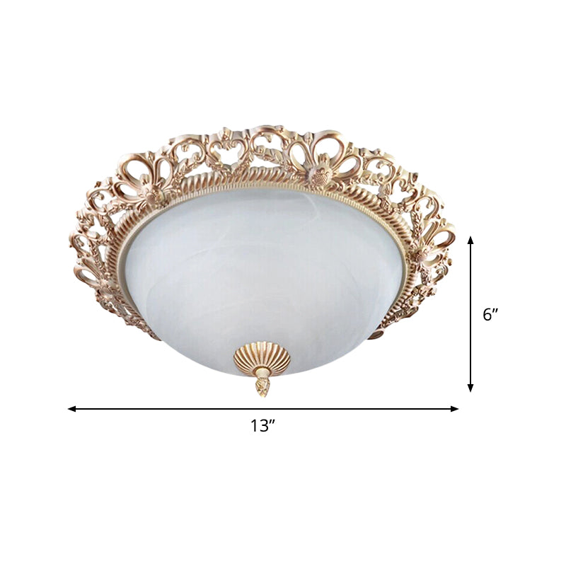 13"/15" Wide Brass 2 Bulbs Flushmount Lighting Country Style Cream Glass Bowl Shade Flush Mount Lamp for Bedroom Clearhalo 'Ceiling Lights' 'Close To Ceiling Lights' 'Close to ceiling' 'Flush mount' Lighting' 1474103