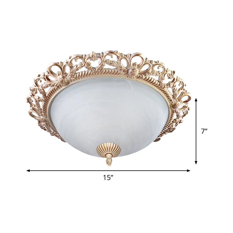 13"/15" Wide Brass 2 Bulbs Flushmount Lighting Country Style Cream Glass Bowl Shade Flush Mount Lamp for Bedroom Clearhalo 'Ceiling Lights' 'Close To Ceiling Lights' 'Close to ceiling' 'Flush mount' Lighting' 1474104