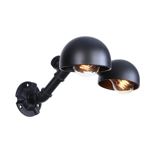 Black Bowl Shade Wall Sconce with Pipe Industrial Vintage Metal 2 Lights Corridor Wall Lighting Fixture Clearhalo 'Art deco wall lights' 'Cast Iron' 'Glass' 'Industrial wall lights' 'Industrial' 'Middle century wall lights' 'Modern' 'Rustic wall lights' 'Tiffany' 'Traditional wall lights' 'Wall Lamps & Sconces' 'Wall Lights' Lighting' 147412