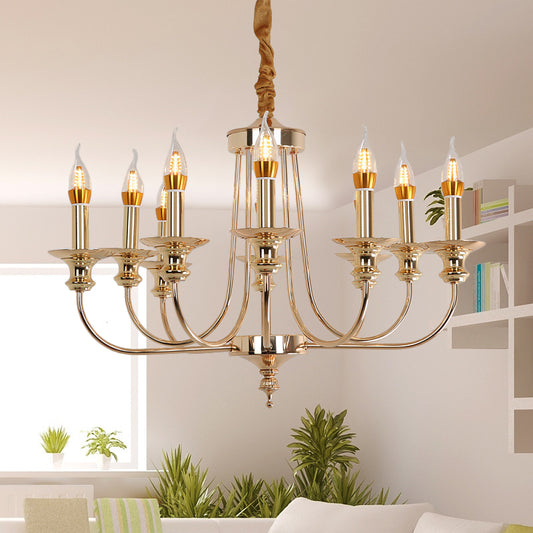 Candelabra Living Room Chandelier Light Fixture Colonialist Metal 10 Lights Gold Drop Pendant with Curvy Arm Clearhalo 'Ceiling Lights' 'Chandeliers' Lighting' options 1474146