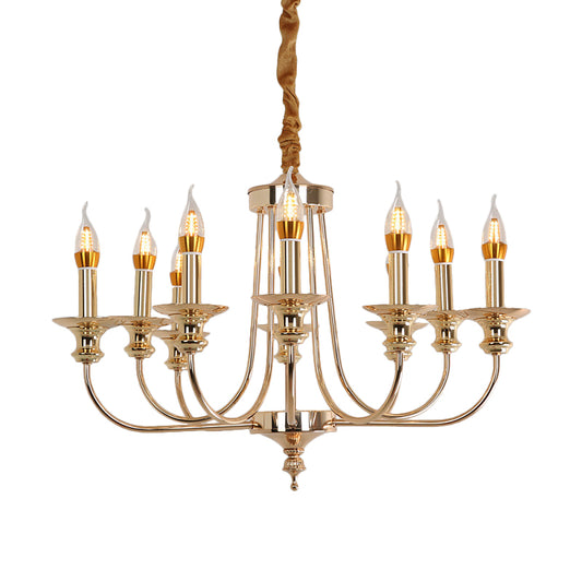 Candelabra Living Room Chandelier Light Fixture Colonialist Metal 10 Lights Gold Drop Pendant with Curvy Arm Clearhalo 'Ceiling Lights' 'Chandeliers' Lighting' options 1474148