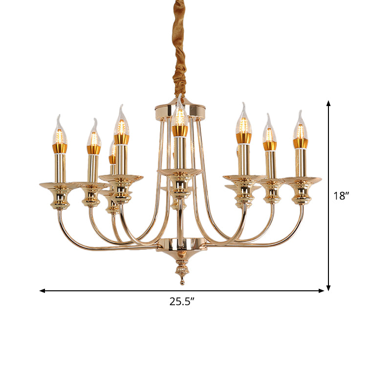 Candelabra Living Room Chandelier Light Fixture Colonialist Metal 10 Lights Gold Drop Pendant with Curvy Arm Clearhalo 'Ceiling Lights' 'Chandeliers' Lighting' options 1474150