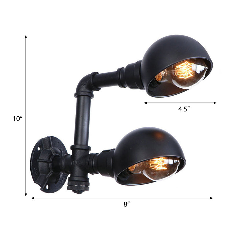 Black Bowl Shade Wall Sconce with Pipe Industrial Vintage Metal 2 Lights Corridor Wall Lighting Fixture Clearhalo 'Art deco wall lights' 'Cast Iron' 'Glass' 'Industrial wall lights' 'Industrial' 'Middle century wall lights' 'Modern' 'Rustic wall lights' 'Tiffany' 'Traditional wall lights' 'Wall Lamps & Sconces' 'Wall Lights' Lighting' 147416