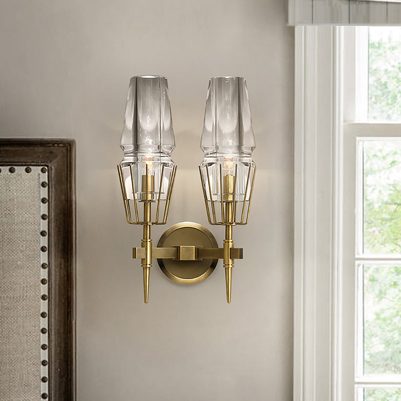 Clear Glass Tapered Sconce Lighting Colonial 1/2-Light Porch Wall Light ...