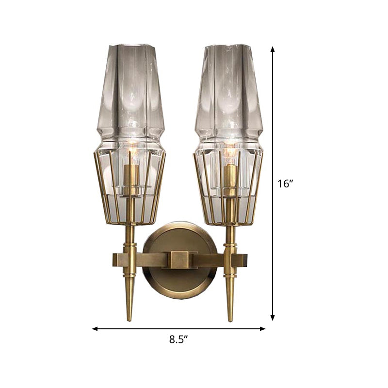 Clear Glass Tapered Sconce Lighting Colonial 1/2-Light Porch Wall Light in Gold with Metal Frame Clearhalo 'Wall Lamps & Sconces' 'Wall Lights' Lighting' 1474165