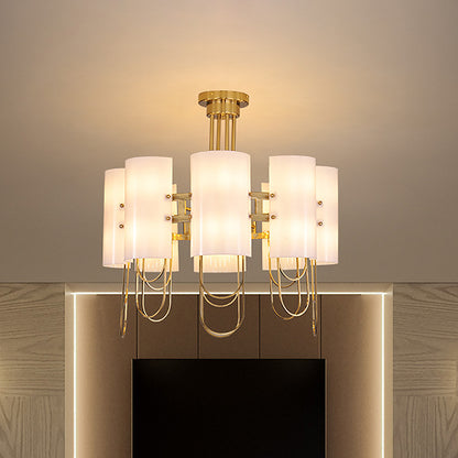 16-Light Drum Shaped Chandelier Traditional White-Gold Marble Ceiling Suspension Lamp for Living Room Gold Clearhalo 'Ceiling Lights' 'Chandeliers' Lighting' options 1474171_1f0c4a20-5017-4f44-849d-eab44b84ff19