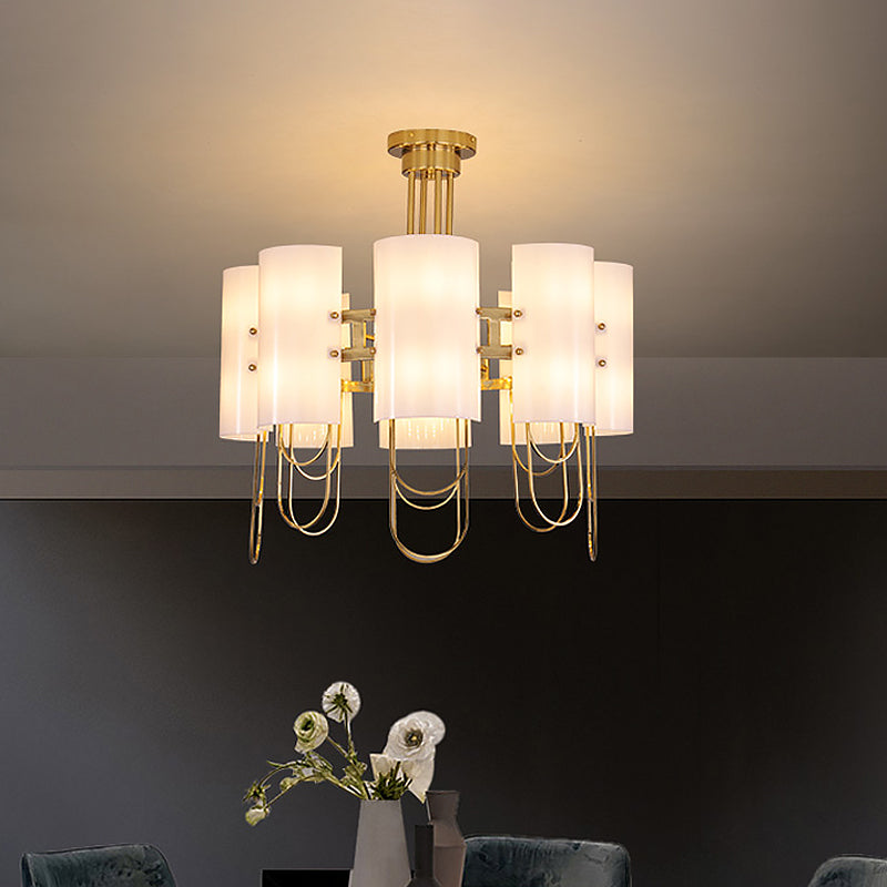 16-Light Drum Shaped Chandelier Traditional White-Gold Marble Ceiling Suspension Lamp for Living Room Clearhalo 'Ceiling Lights' 'Chandeliers' Lighting' options 1474172