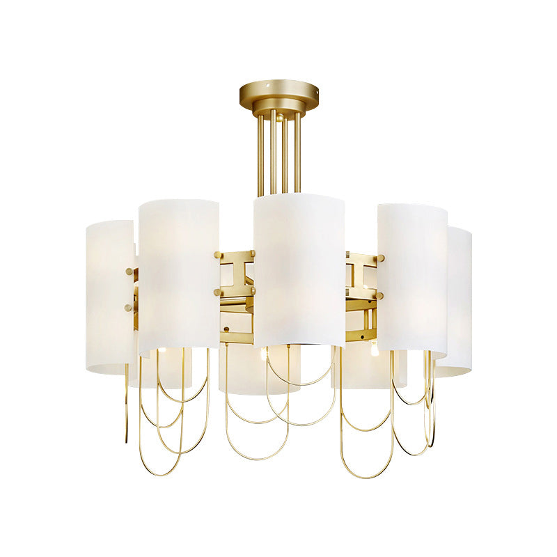 16-Light Drum Shaped Chandelier Traditional White-Gold Marble Ceiling Suspension Lamp for Living Room Clearhalo 'Ceiling Lights' 'Chandeliers' Lighting' options 1474173