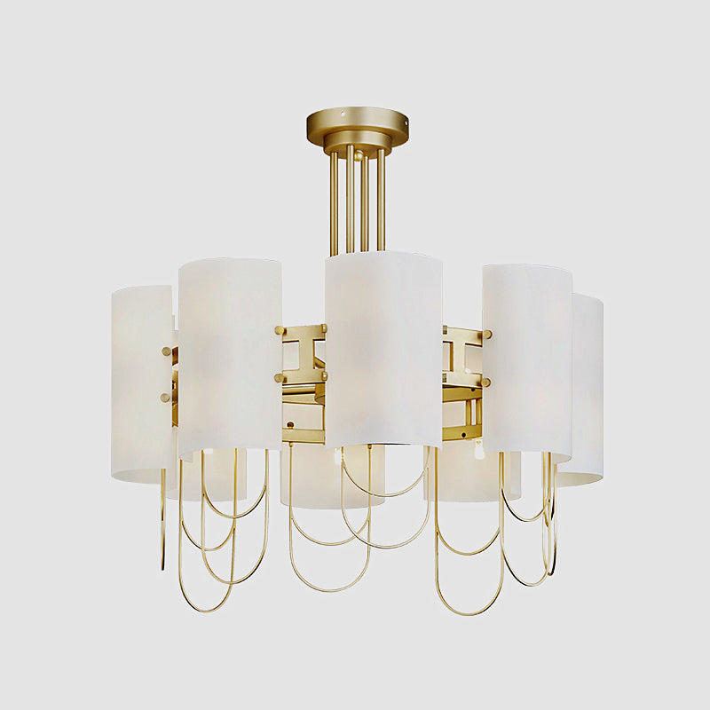 16-Light Drum Shaped Chandelier Traditional White-Gold Marble Ceiling Suspension Lamp for Living Room Clearhalo 'Ceiling Lights' 'Chandeliers' Lighting' options 1474174