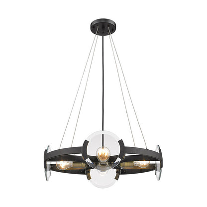 4/6 Lights Circular Pendant Chandelier Farmhouse Black Metallic Ceiling Light with Clear Glass Shade 4 Black Clearhalo 'Ceiling Lights' 'Chandeliers' Lighting' options 1474188_975dba45-65d2-49d6-b4e2-f6034a4d4751