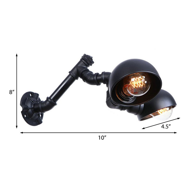 Black Bowl Shade Wall Sconce with Pipe Industrial Vintage Metal 2 Lights Corridor Wall Lighting Fixture Clearhalo 'Art deco wall lights' 'Cast Iron' 'Glass' 'Industrial wall lights' 'Industrial' 'Middle century wall lights' 'Modern' 'Rustic wall lights' 'Tiffany' 'Traditional wall lights' 'Wall Lamps & Sconces' 'Wall Lights' Lighting' 147419