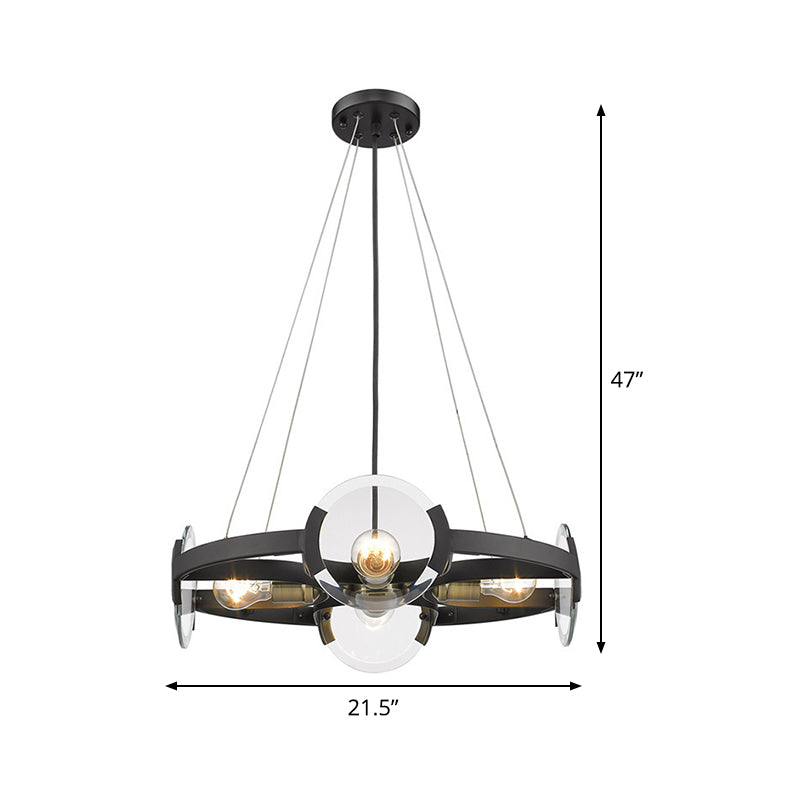 4/6 Lights Circular Pendant Chandelier Farmhouse Black Metallic Ceiling Light with Clear Glass Shade Clearhalo 'Ceiling Lights' 'Chandeliers' Lighting' options 1474190