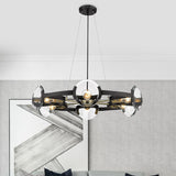 4/6 Lights Circular Pendant Chandelier Farmhouse Black Metallic Ceiling Light with Clear Glass Shade Clearhalo 'Ceiling Lights' 'Chandeliers' Lighting' options 1474192