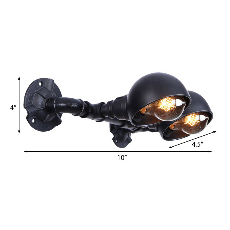Black Bowl Shade Wall Sconce with Pipe Industrial Vintage Metal 2 Lights Corridor Wall Lighting Fixture Clearhalo 'Art deco wall lights' 'Cast Iron' 'Glass' 'Industrial wall lights' 'Industrial' 'Middle century wall lights' 'Modern' 'Rustic wall lights' 'Tiffany' 'Traditional wall lights' 'Wall Lamps & Sconces' 'Wall Lights' Lighting' 147422