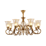 Bell Living Room Chandelier Lamp Farmhouse Clear Glass 3/6/8 Lights Brass Suspension Lighting with Metal Swooping Arm Clearhalo 'Ceiling Lights' 'Chandeliers' Lighting' options 1474222