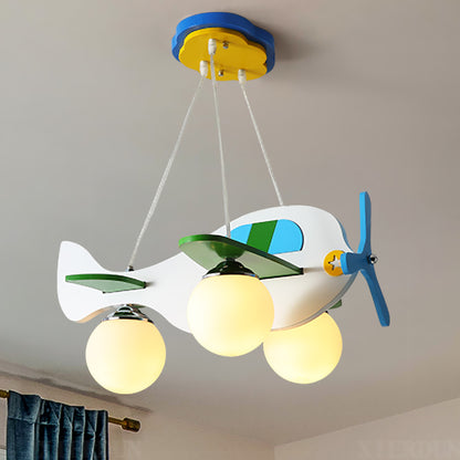 Blue Plane Suspension Lighting Kids 3 Bulbs Ivory Glass Multi Light Pendant for Children Bedroom Blue Clearhalo 'Ceiling Lights' 'Glass shade' 'Glass' 'Pendant Lights' 'Pendants' Lighting' 1474230