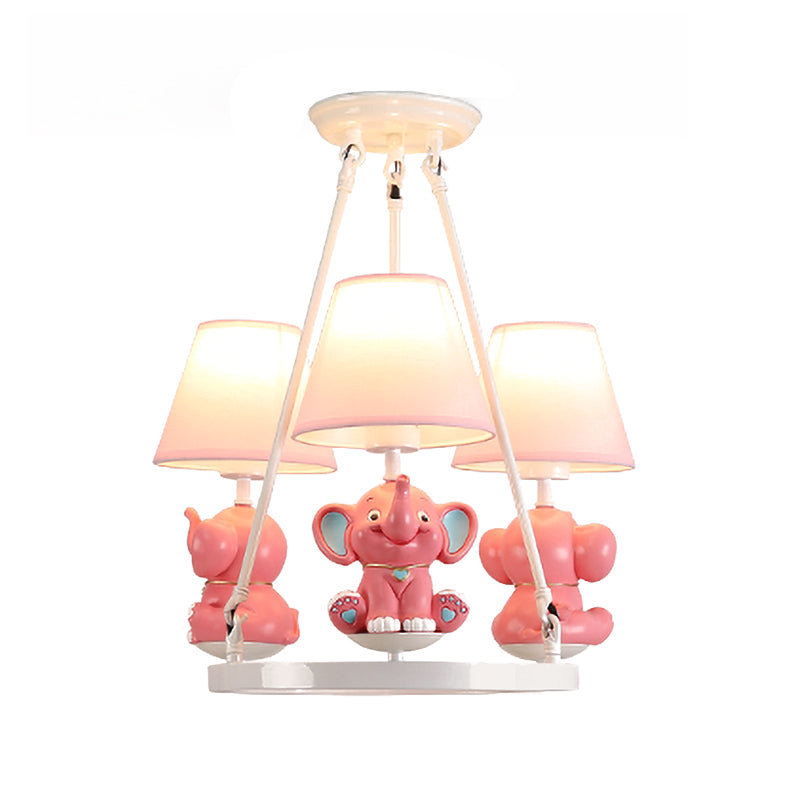 Resin Elephant Chandelier Light Fixture Kids 3 Heads Pink Pendant Lamp with Conical Fabric Shade Clearhalo 'Ceiling Lights' 'Chandeliers' Lighting' options 1474256