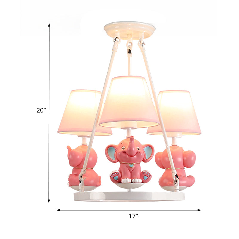 Resin Elephant Chandelier Light Fixture Kids 3 Heads Pink Pendant Lamp with Conical Fabric Shade Clearhalo 'Ceiling Lights' 'Chandeliers' Lighting' options 1474258