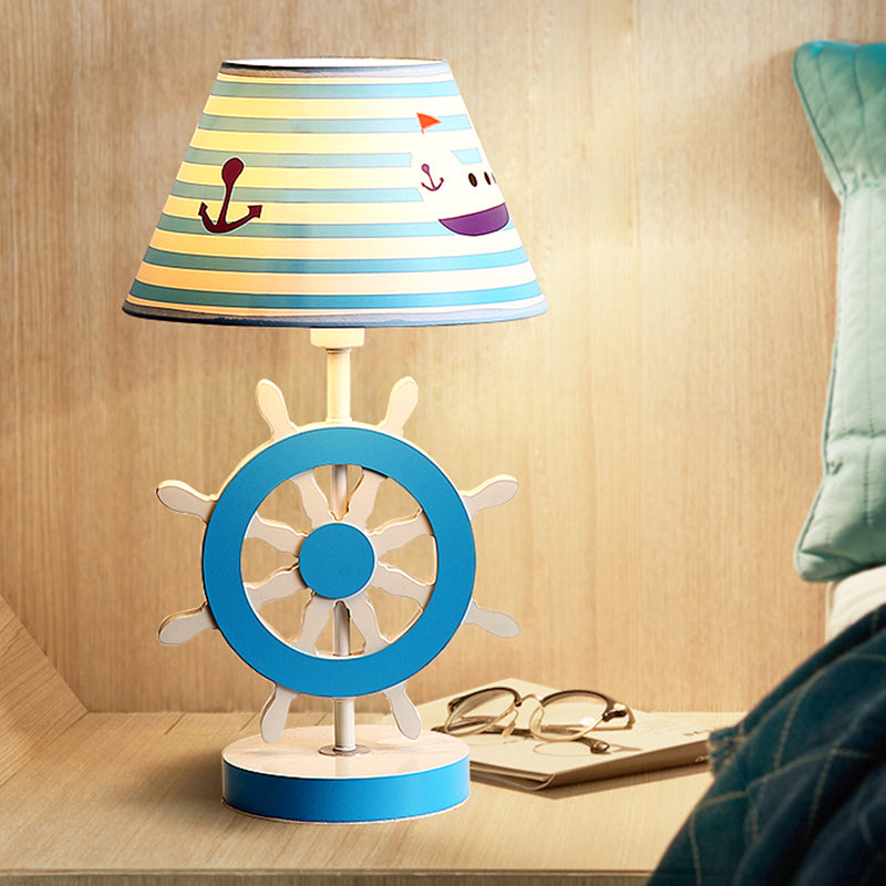 Fabric Conical Study Light Kids 1-Bulb Blue Reading Book Lamp with Rudder Base for Bedroom Blue Clearhalo 'Lamps' 'Table Lamps' Lighting' 1474269