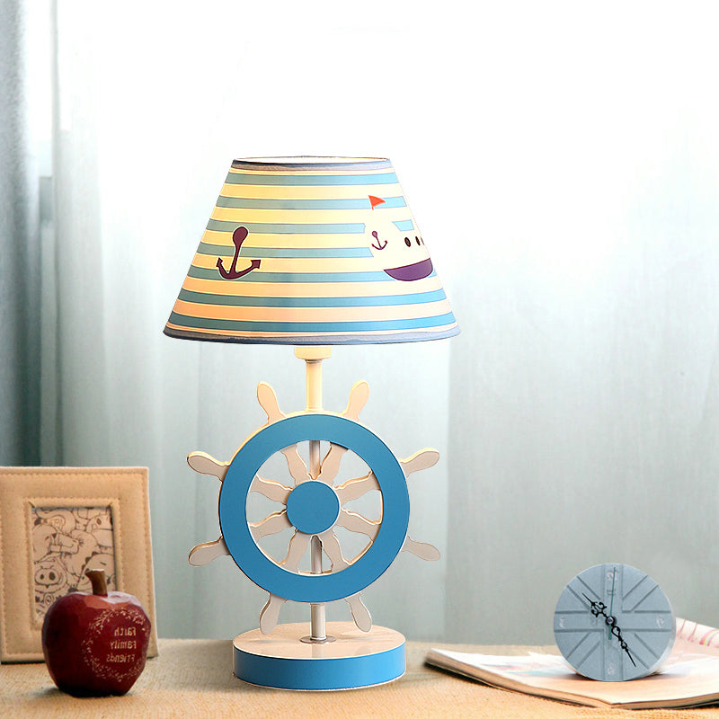 Fabric Conical Study Light Kids 1-Bulb Blue Reading Book Lamp with Rudder Base for Bedroom Clearhalo 'Lamps' 'Table Lamps' Lighting' 1474270