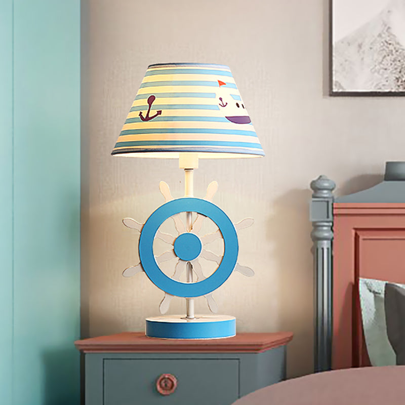 Fabric Conical Study Light Kids 1-Bulb Blue Reading Book Lamp with Rudder Base for Bedroom Clearhalo 'Lamps' 'Table Lamps' Lighting' 1474271