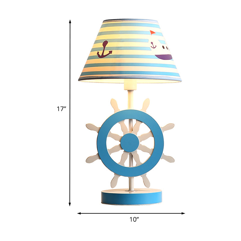 Fabric Conical Study Light Kids 1-Bulb Blue Reading Book Lamp with Rudder Base for Bedroom Clearhalo 'Lamps' 'Table Lamps' Lighting' 1474273
