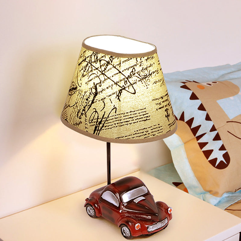 Barrel Night Table Lamp Kids Fabric 1-Light Bedroom Nightstand Light in Beige with Car Base Clearhalo 'Lamps' 'Table Lamps' Lighting' 1474281