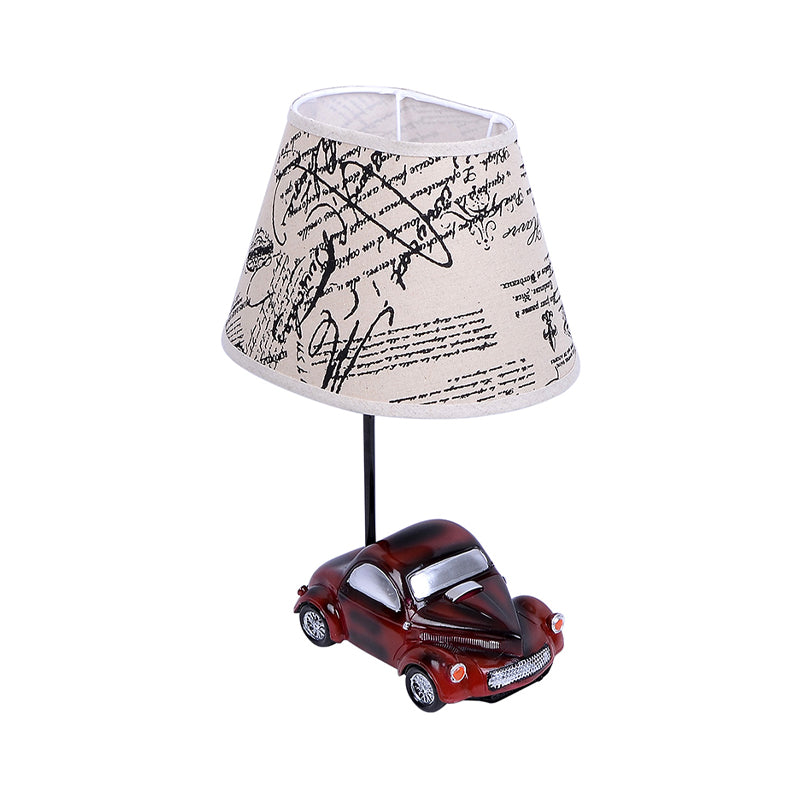 Barrel Night Table Lamp Kids Fabric 1-Light Bedroom Nightstand Light in Beige with Car Base Clearhalo 'Lamps' 'Table Lamps' Lighting' 1474282