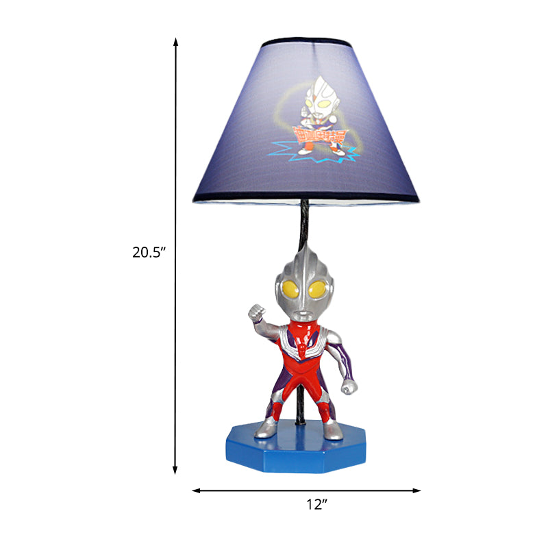 Blue Barrel/Trapezoid Table Lamp Kids 1 Head Fabric Nightstand Lighting with Ultraman Decoration Clearhalo 'Lamps' 'Table Lamps' Lighting' 1474293