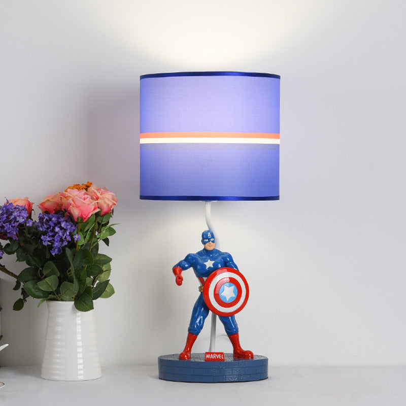 Kids Drum Fabric Night Light 1 Head Nightstand Lamp in Blue with Cartoon Character Decoration Blue Clearhalo 'Lamps' 'Table Lamps' Lighting' 1474299