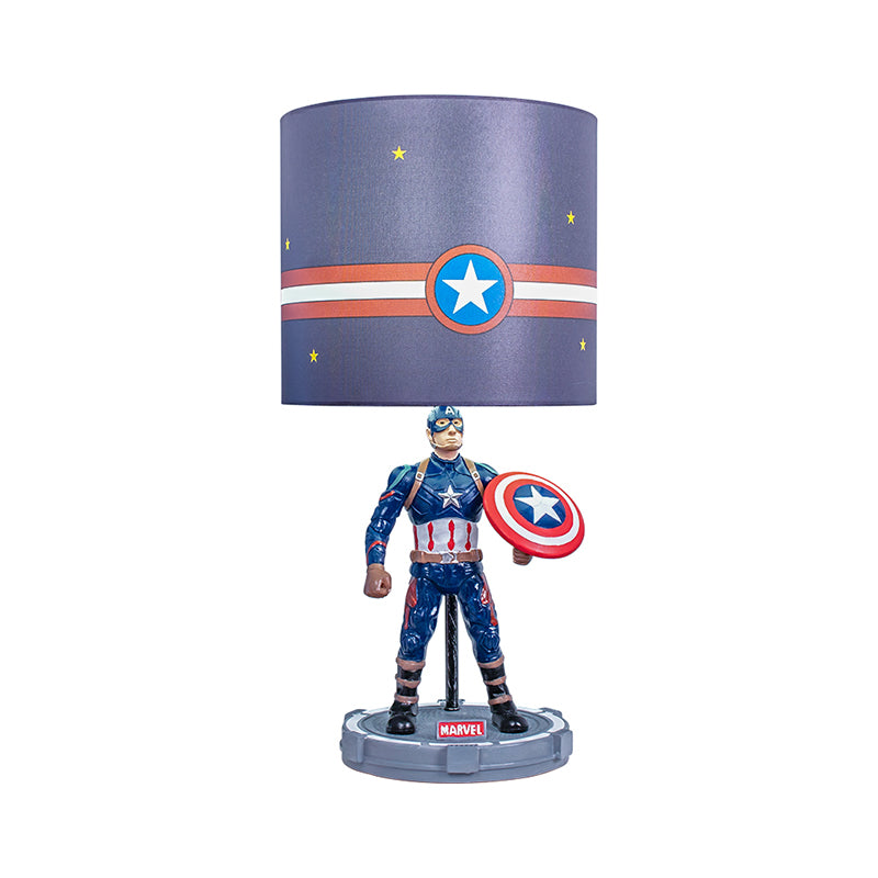Cylinder Bedroom Night Table Lighting Fabric 1 Light Kids Nightstand Light in Blue with Cartoon Character Clearhalo 'Lamps' 'Table Lamps' Lighting' 1474307