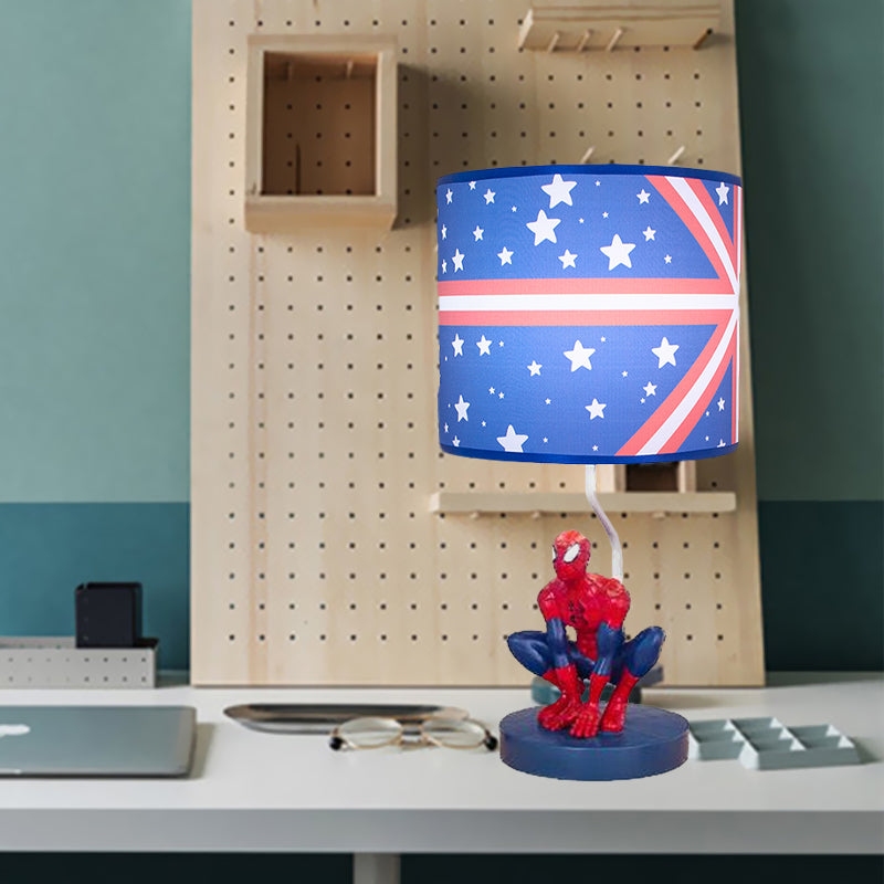 Fabric Drum Nightstand Lamp Kids 1 Bulb Night Table Lighting in Blue with Star Pattern for Nursery Clearhalo 'Lamps' 'Table Lamps' Lighting' 1474315