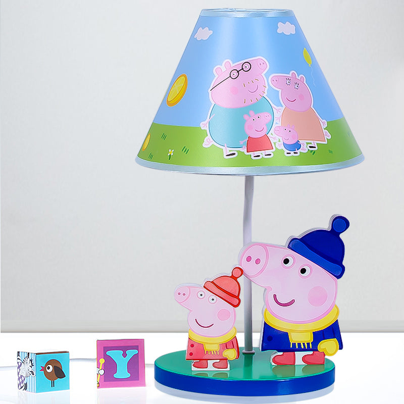 Blue Umbrella Desk Light Kids 1 Head Fabric Shade Night Table Lighting with Cartoon Pig Decor Blue Clearhalo 'Lamps' 'Table Lamps' Lighting' 1474319