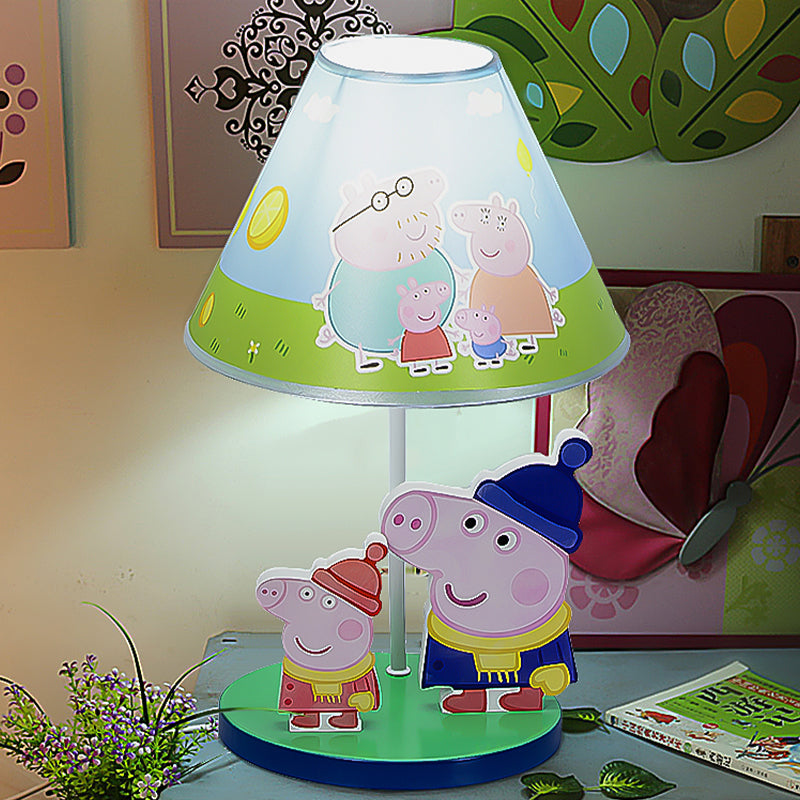 Blue Umbrella Desk Light Kids 1 Head Fabric Shade Night Table Lighting with Cartoon Pig Decor Clearhalo 'Lamps' 'Table Lamps' Lighting' 1474320