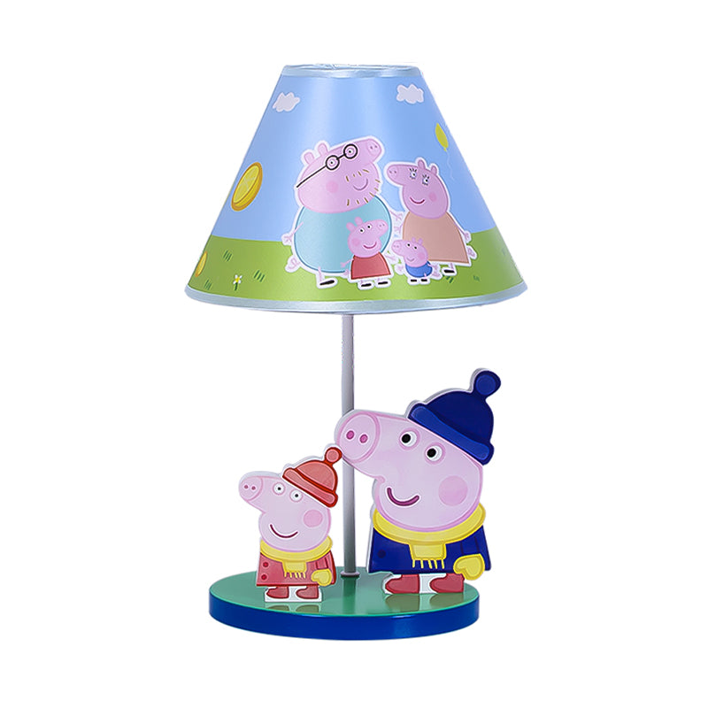 Blue Umbrella Desk Light Kids 1 Head Fabric Shade Night Table Lighting with Cartoon Pig Decor Clearhalo 'Lamps' 'Table Lamps' Lighting' 1474322