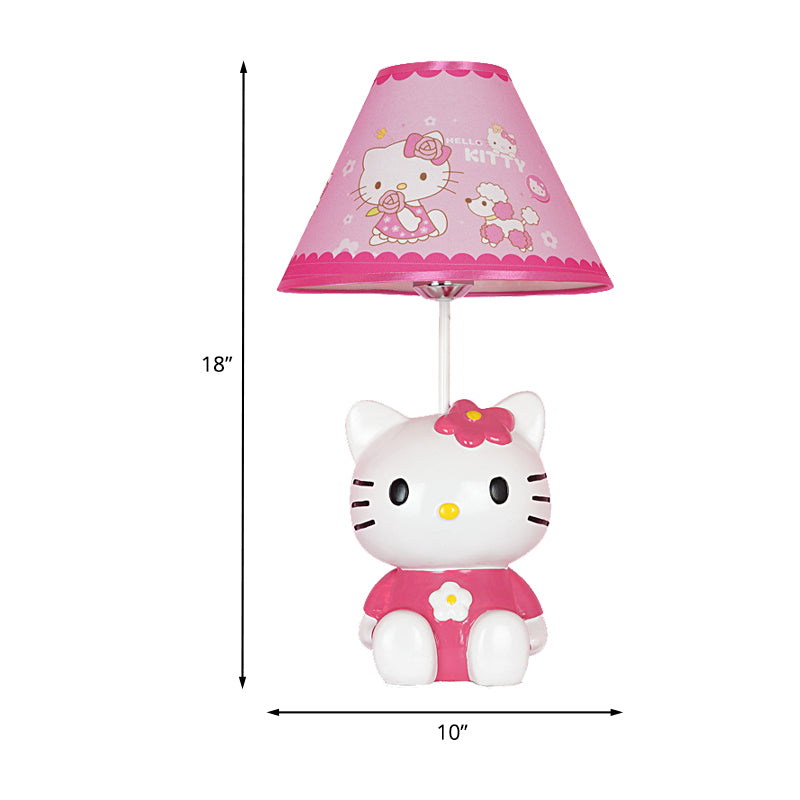 Kids Conical Night Table Lamp Fabric 1 Light Bedroom Nightstand Light in Pink with Moon/Elephant/Cat Base Clearhalo 'Lamps' 'Table Lamps' Lighting' 1474328
