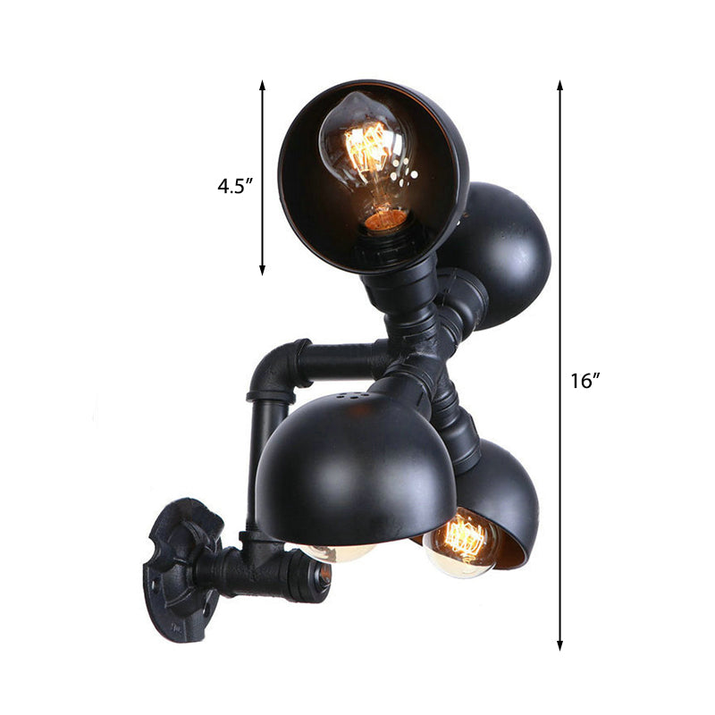 Dome Shade Stairway Wall Mount Fixture Industrial Style Metal 4 Lights Black Finish Wall Sconce Clearhalo 'Art deco wall lights' 'Cast Iron' 'Glass' 'Industrial wall lights' 'Industrial' 'Middle century wall lights' 'Modern' 'Rustic wall lights' 'Tiffany' 'Traditional wall lights' 'Wall Lamps & Sconces' 'Wall Lights' Lighting' 147433